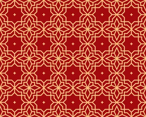 Tuinposter Abstract geometry pattern in Arabian style. Seamless vector background. Gold and red graphic ornament. Simple lattice graphic design © ELENA