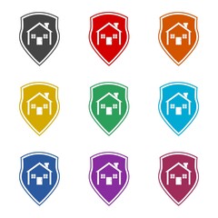 House under protection icon, color set