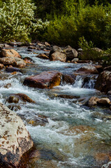 in summer rocky mountain river water silk. mountain river