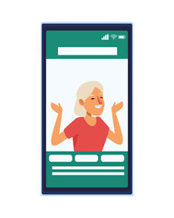old woman talking in smartphone active senior character