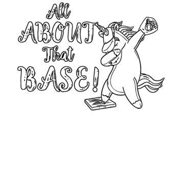 OK All About That Base Softball Dabbing Unicorn Womens Premium Coloring Book Animals Vector Illustration
