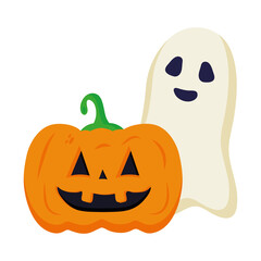 halloween pumpkin and ghost cartoons design, happy holiday and scary theme Vector illustration