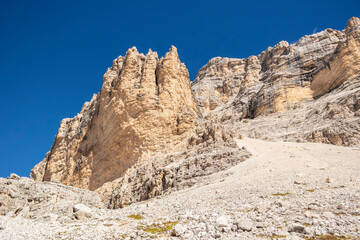 Fototapeta premium View from the old disused Cantore refuge at Mount Tofana de Rozes, Cortina - Italy