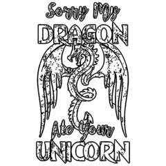 sorry my dragon ate your unicorn mythical creature apron Coloring book animals vector illustration