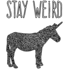 stay weird donkeycorn womens v neck longsleeve shirt Coloring book animals vector illustration
