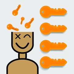 Key thinking concept,Key drop in head.
