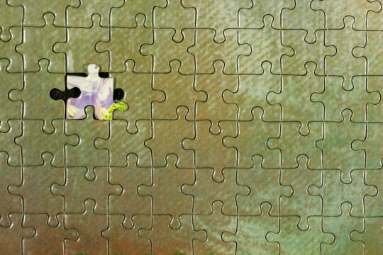 Disassembled Puzzle With A Last Wrong Piece Impossible To Fill