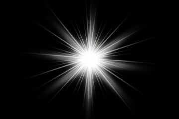  Explosion sun. Star shining. Glow light effect. Vector illustration. White glowing light explodes on a transparent background  