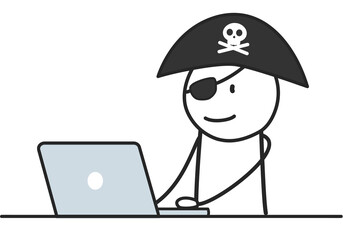 Internet Pirat Betrüger sitzt vor einem Laptop