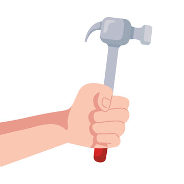 hand holding construction hammer design of working maintenance workshop and repairing theme Vector illustration