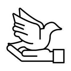 hand lifting peace dove flying line style icon