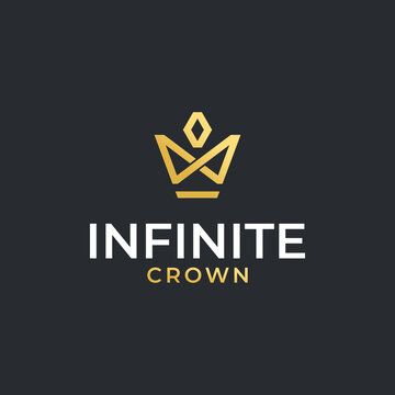 crown logo vector simple modern design with symbol infinite golden color and dark background