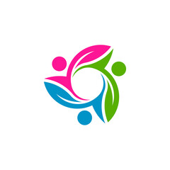 Fototapeta premium Thee Eco friendly people teamwork logo color