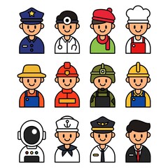 Professions icon set. avatar icon set design. people jobs