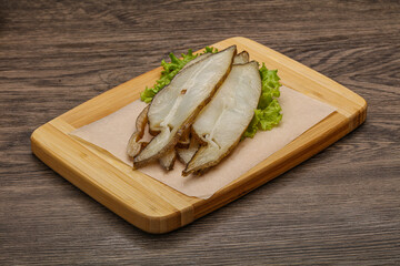 Delicous smoked halibut slices snack