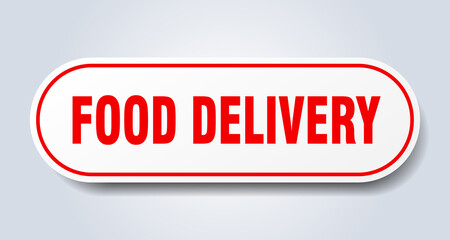 food delivery sign. rounded isolated button. white sticker