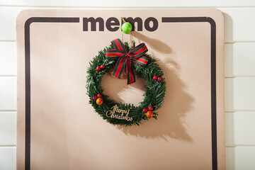 christmas wreath on memo board- christmas annocement