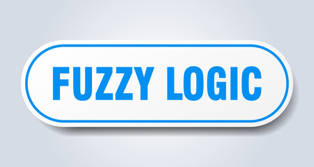 fuzzy logic sign. rounded isolated button. white sticker