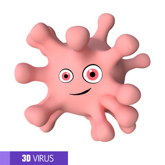 3D rendering of corona virus in cartoon style on white background	