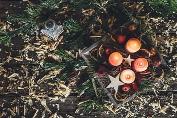 first Sunday in Advent - the first candle is burning on the advent wreath from above