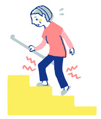 階段を上っている膝が痛い女性