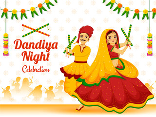 Obraz na płótnie Canvas Dandiya night celebration invitation card design for celebrating festival of india Happy navratri.