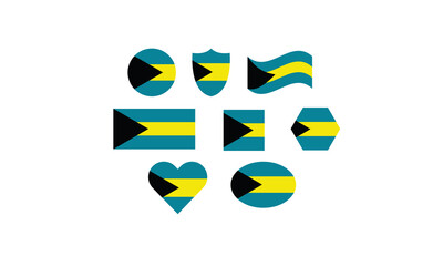 Bahamas flag set shape symbol vector illustration