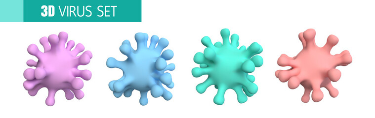 3D rendering of corona virus in cartoon style on white background	