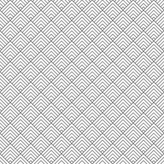 Seamless Chinese window tracery pattern design. Repeated black rhombuses and angle brackets on white background. Scallop ornament. Image with scales. Ancient japanese scallops motif. Squama. Vector