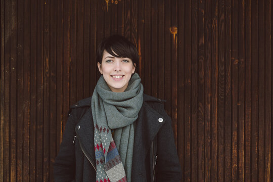 Portrait of Beautiful Smiling Brunette Woman At Winter Time