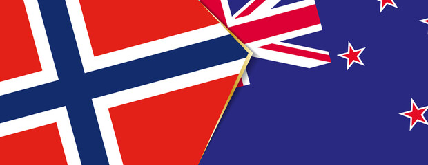 Norway and New Zealand flags, two vector flags.
