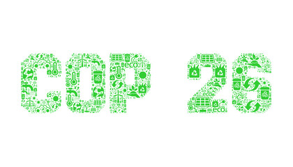 COP 26 sign with a white background