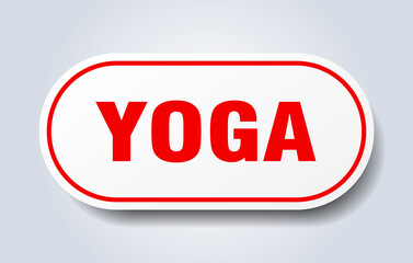 yoga sign. rounded isolated button. white sticker