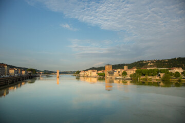 Fototapeta na wymiar the Place de Saint Colombe bridge across the Rhone River in Vienne, France