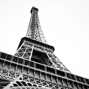 Black and White Vintage Film Medium Format Style Photograph of Eiffel Tower Paris
