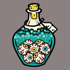 Flask with horrible eyes for halloween holiday