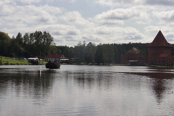Fototapeta premium estate pier and ancient castle territory in Belarus