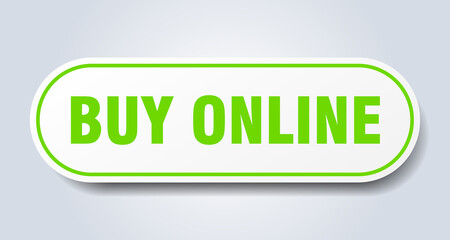 buy online sign. rounded isolated button. white sticker