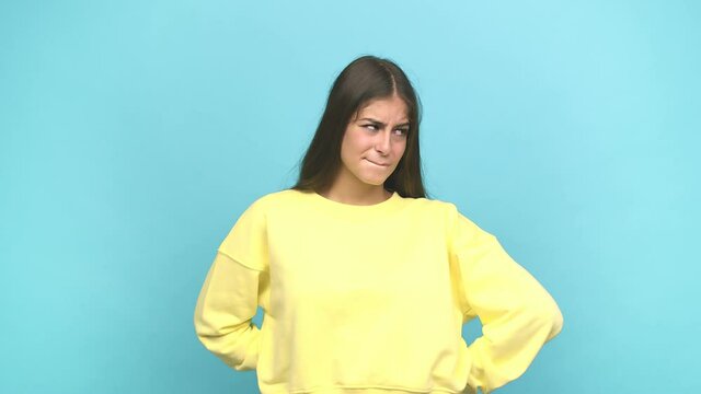 Young caucasian woman confused, feels doubtful and unsure