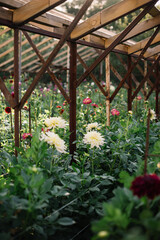 Beautiful yellow white Dahlias growing at the Dahlia farm