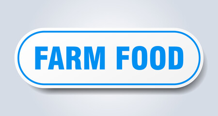 farm food sign. rounded isolated button. white sticker