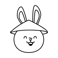 cute mid autumn rabbit with chinese hat head line style
