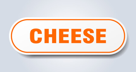 cheese sign. rounded isolated button. white sticker