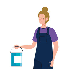 woman cartoon with construction paint bucket design of working maintenance workshop and repairing theme Vector illustration