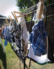 covid 19 coronavirus pandemic masks on a clothesline  