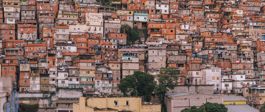 A mass of favelas (slums) on a hillside in Rio de Janeiro