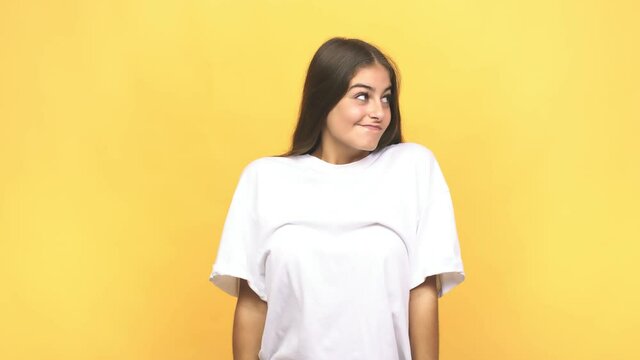 Young caucasian woman confused, feels doubtful and unsure