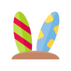 Hawaii icon related hawaii surf boards with strips and sand  vector in flat style,