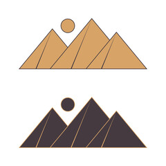 Egypt pyramids icon with sun. Outline silhouettes symbols of archeology monument. EPS 10 vector illustration.