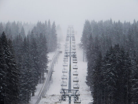 ski lift and winter trees landscape